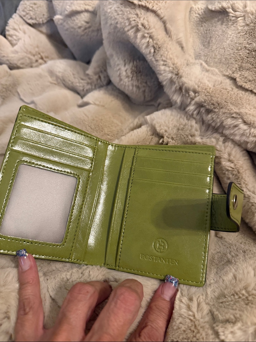 Green Leather Snap Wallet - Picture 3 of 5